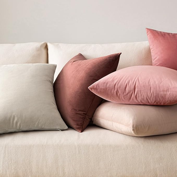 MIULEE 24x24 Inch Euro Sham Velvet Pillow Covers, Set of 2 Large Square Decorative Pillows -Dusty Pink Super Soft for King Bed, Sofa, Couch, Accent Chairs with Hidden Zipper