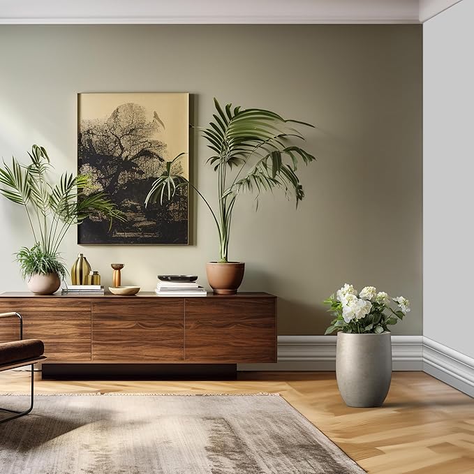 Kante 16.5 Inch Tall Concrete Planter, Large Indoor Outdoor Plant Pot with Drainage, Smooth Weathered Concrete Finish with Forest Green Interior, Ideal for Porch, Home, Garden, Patio