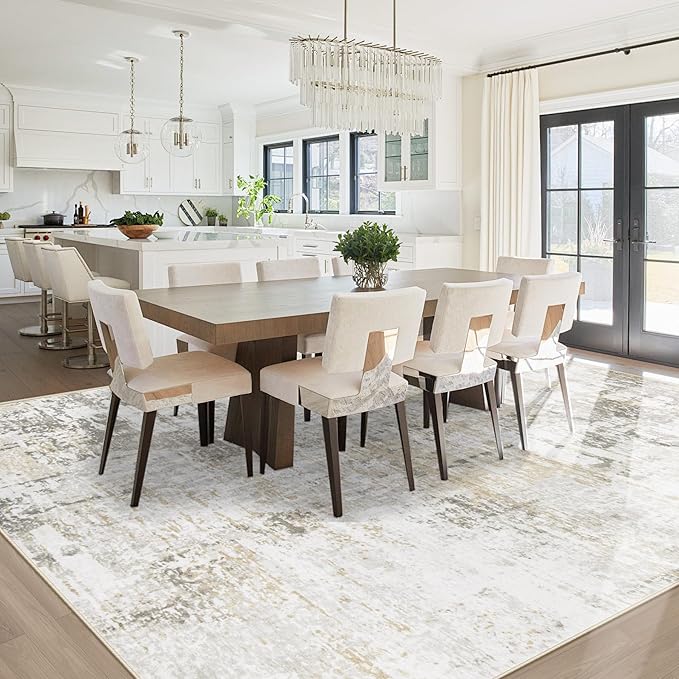 8x10 Area Rugs for Living Room: Washable Modern Abstract Rug Large Soft Non Slip Living Room Rug Indoor Low Pile Carpet for Bedroom Dining Room Home - Beige Grey Brown
