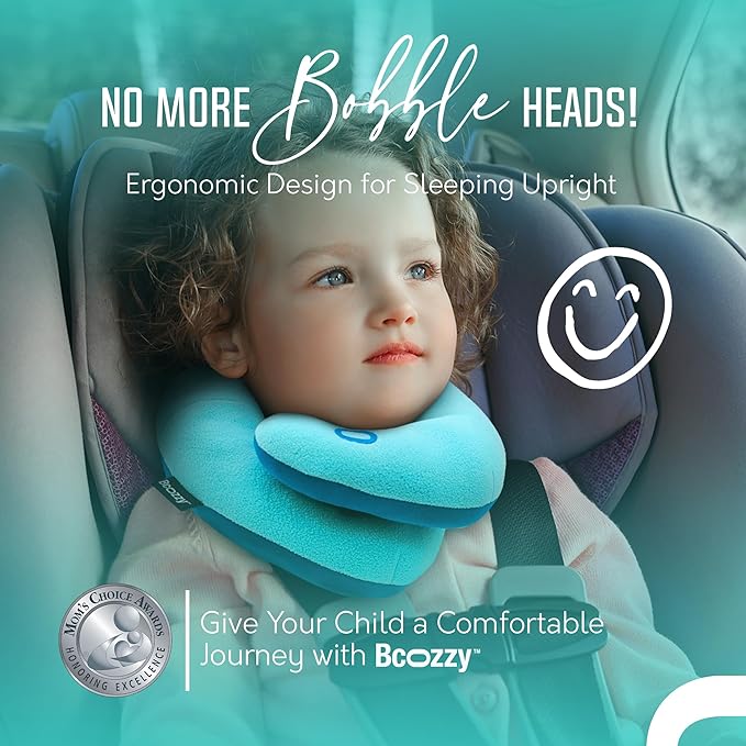 BCOZZY Kids Travel Neck Pillow (3-7 Y/O)- Patented Soft Pillow for Head & Chin Support in Car Seat, Airplane, and Road Trip Sleeping. Adjustable Size. Fully Washable. Carry Bag. Small, Gray