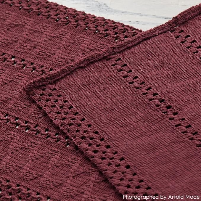 Artoid Mode Red Farmhouse Woven Rustic Hollow Table Runner, Seasonal Holiday Hollow Kitchen Dining Table Decoration for Home Party Decor 12x120 Inch