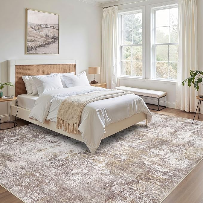 Washable 5X7 Area Rug: Modern Abstract Soft Non-Slip Indoor Rugs Home Decor - Low Pile Stain Resistant Carpet for Living Room Bedroom Dining Room Playroom Office(Golden Brown,5'x7')