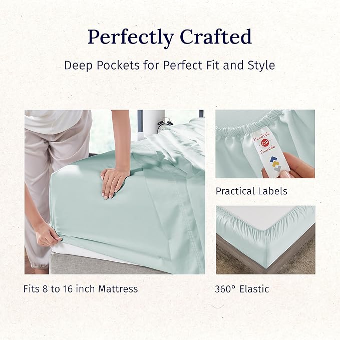 California Design Den - Luxury Full Size Sheet Set - 100% Cotton, 600 Thread Count Deep Pocket Full Size Bed Sheets, Hotel-Quality Cooling Sheets with Sateen Weave - Seafoam