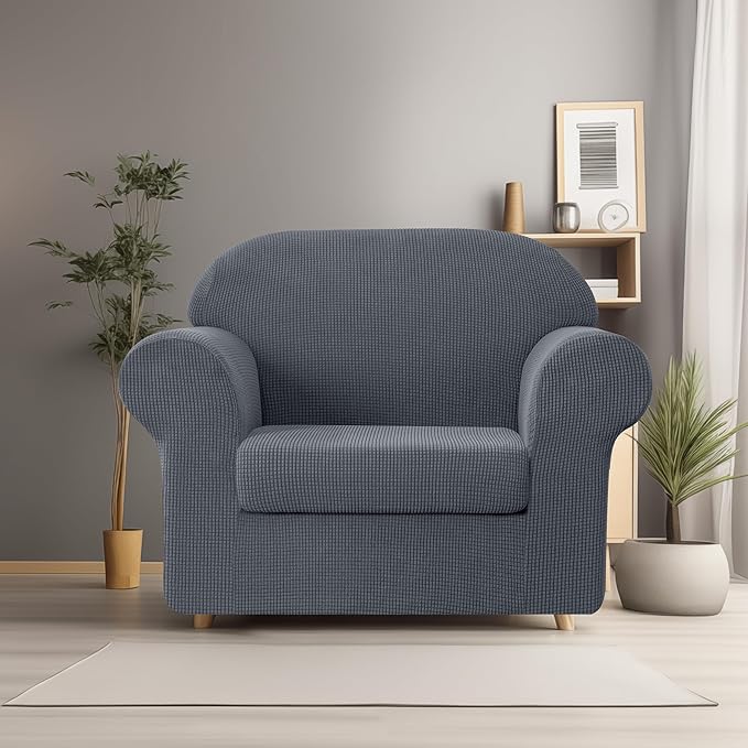 SUBRTEX Sofa Slipcover Stretch Chair Covers 2 Piece 1 Seater Armchair Couch Sofa Cover Washable Furniture Protector with Elastic Bottom for Kids, Pets(Gray, Armchair)
