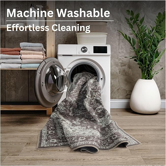 Bloom Rugs Washable Non-Slip 7 ft Runner - Dark Brown Traditional Medallion Runner for Entryway, Hallway, Bathroom, and Kitchen - Exact Size: 2.5' x 7'