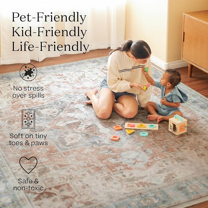 RUGGABLE x Jonathan Adler Machine Washable Modern Area Rug – Inkdrop Lapis Blue 2x3, Stain-Resistant, Non-Slip – Small Rugs for Living Room, Bedroom, Hallway, Entryway & Bathroom–with Cushioned Pad