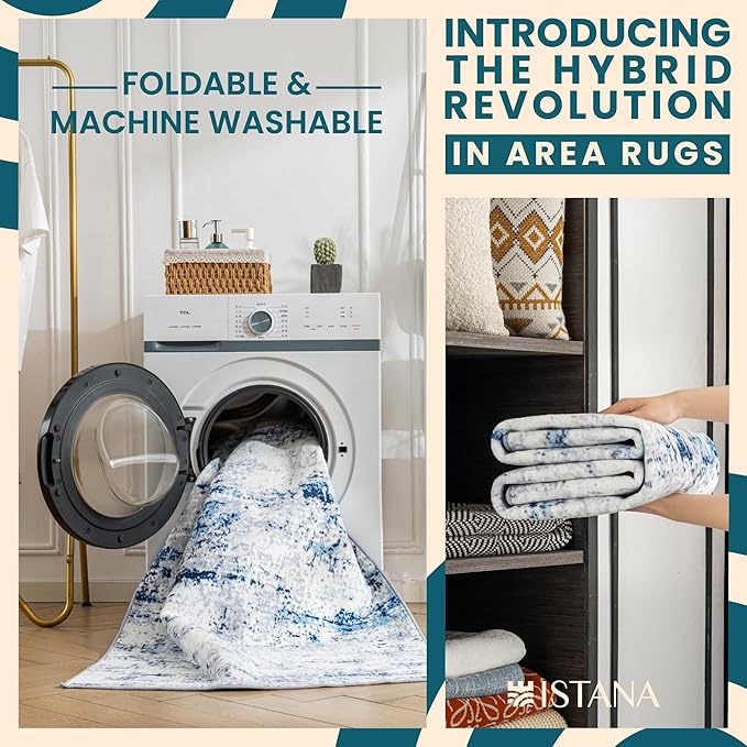 Istana 3x5 Area Rug - Blue/White Modern Rugs for Living Room 3x5 - Foldable Rugs for Bedroom/Living Room Rug - Stain Resistant Washable Rug - Eco-Friendly Small Area Rugs