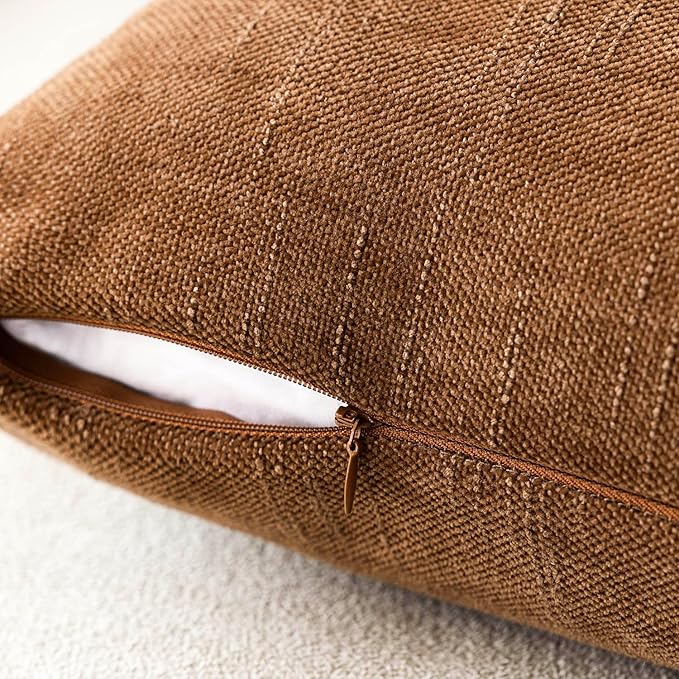 Foindtower Pack of 2 Soft Textured Chenille Throw Decorative Pillow Covers Lumbar Accent Solid Cushion Cover Cozy Farmhouse Pillow Case with Zippe for Couch Sofa Bed Living Room 12x24 Inch, Bronze