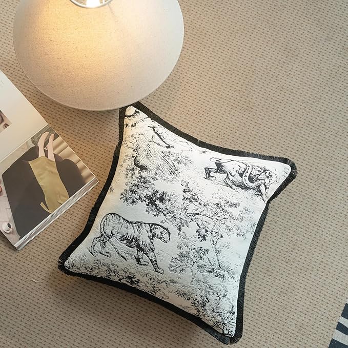 New 20x20'' inches Throw Pillow Cushion Covers - Black Jungle Tiger with Edge Strip Chenille Jacquard Embroidery Luxury Modern Style Couch Sofa Bed Pillow Cover for Living Room Bedroom