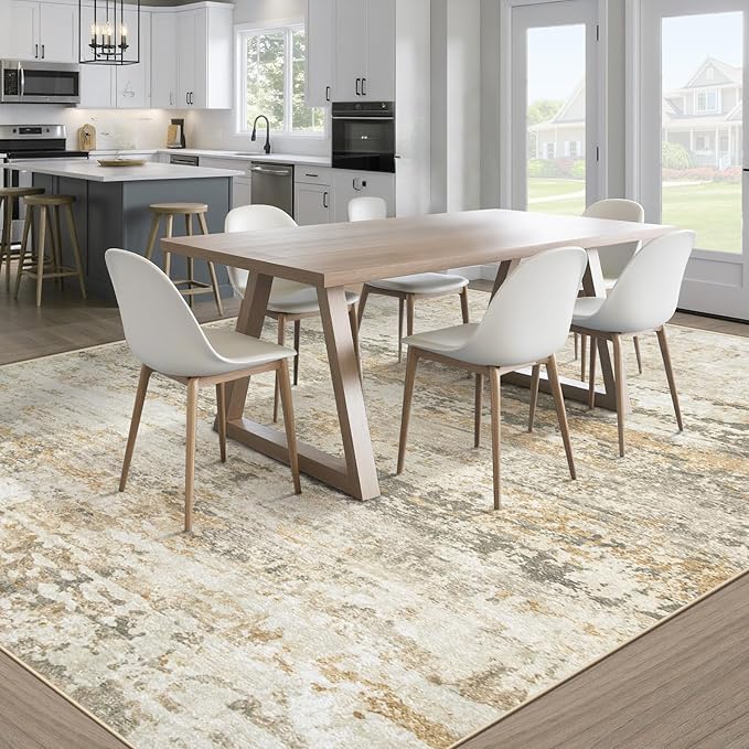 Area Rugs 8x10 for Living Room: Washable Rug Modern Abstract Neutral Soft Non-Slip Low-Pile Indoor Large Carpet for Bedroom Dining Room Playroom Home Office (Beige Grey Brown, 8'x10')