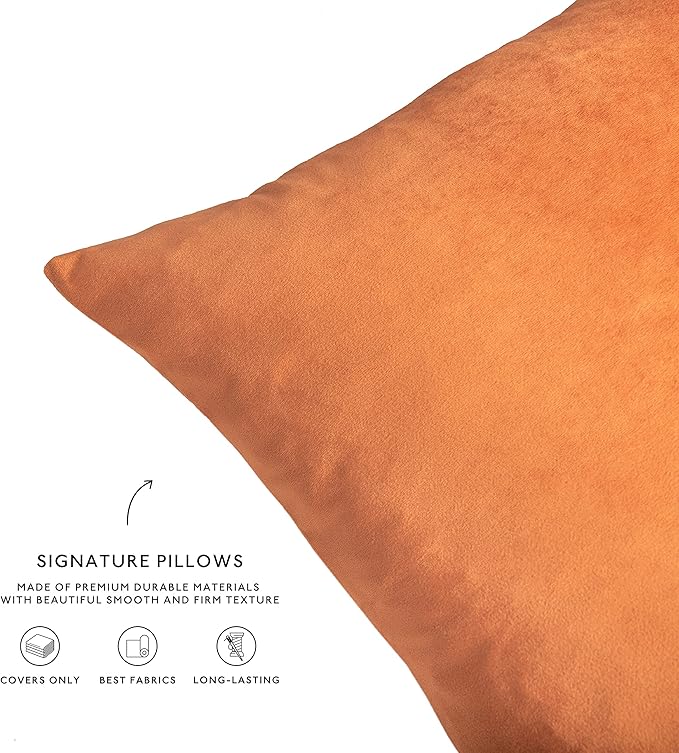 MONDAY MOOSE Decorative Throw Pillow Covers Cushion Cases, Set of 4 Soft Velvet Modern Designs, Mix and Match for Home Decor, Pillow Inserts Not Included (18x18 inch, Orange/Teal)