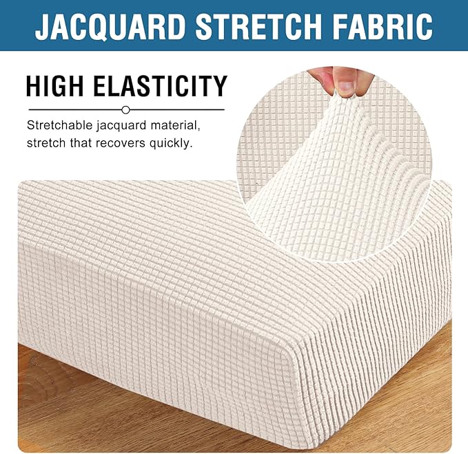 H.VERSAILTEX Multi-Pieces Sofa Covers for Three Cushion Couch Sofa High Stretch Seat Cover Jacquard Textured Twill Fabric(3 Seat Cover Plus 3 Back Cushion Covers, Ivory)