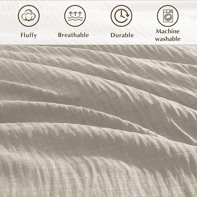 Geniospin King Size Comforter Set- 7 Piece Ivory Textured King Bedding Set, Soft Solid Bed in a Bag for All Season, King Comforter Set with Sheets(Ivory,102''x90'')