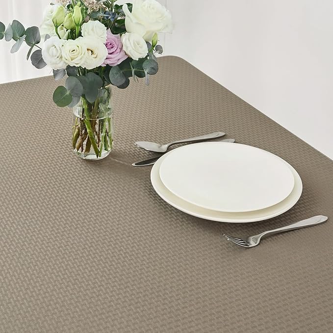 maxmill Rectangle Tablecloth Weaved Pattern Waterproof Spillproof Wrinkle Free Table Cloth, Kitchen Dining Tabletop Decoration, Fabric Table Cover for Holiday Parties, 52 x 70 Inch, Brown