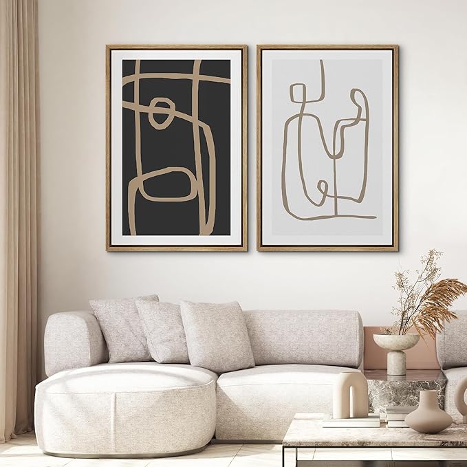 SIGNWIN Framed Canvas Print Wall Art Set Brown Geometric Spiral Pattern Collage Abstract Shapes Illustrations Modern Art Minimal Boho Relax/Calm for Living Room, Bedroom, Office - 16"x24"x2 Natural
