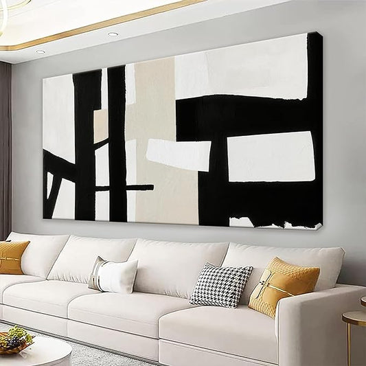 QSQ Abstract Black And White Wall Art Painting Canvas Art Wall Decor 20 x 40 Inch Decorations Grey White Wall Art Office Home Wall Decor Canvas Picture Artwork For Bedroom Kitchen