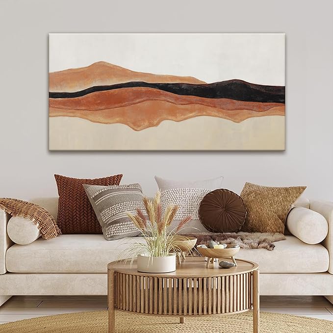 QSQ Abstract Wall Art Decor Red Brown White Wall Art Painting Canvas Art Wall Decor Prints Minimalist Abstract Art For Living Room Wall Bedroom Kitchen Office Artwork 24" × 48"