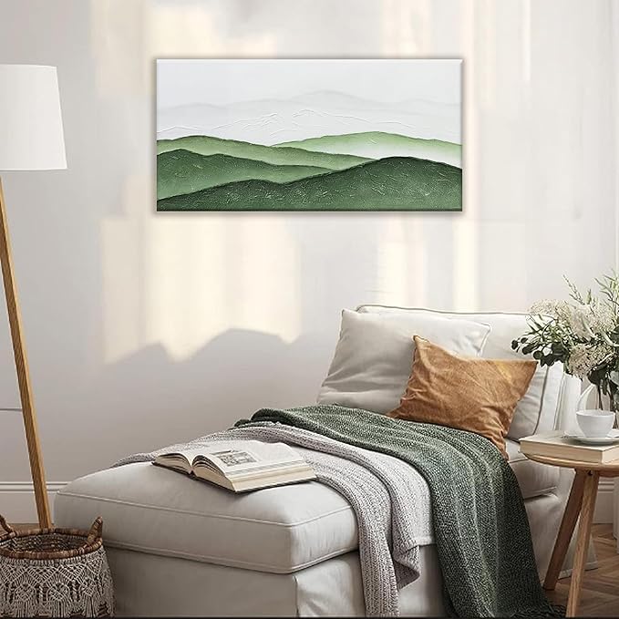 TAIJXAGSG Wall Art For Bedroom Office Decor Abstract Green White Wall Art Painting Canvas Art Wall Decor Prints Ready To Hang Bathroom Pictures Home Artwork 20 × 40 Inch