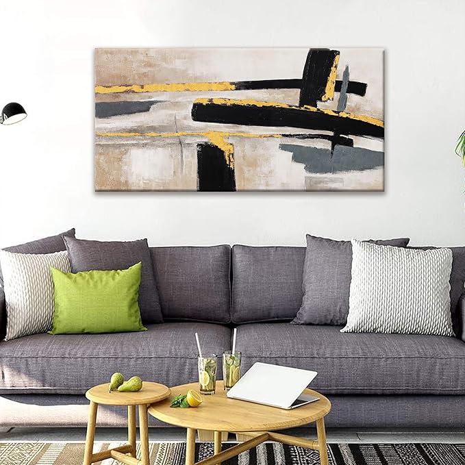 QSQ Abstract Wall Art Canvas Wall Art Decor Black And Gold Wall Art Paintings Abstract Wall Decor Artwork Pictures For Bedroom Bathroom Office Home Decor Can Be Hung Directly 20" X 40"