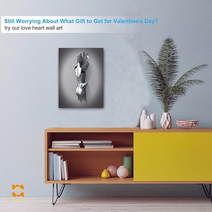3D Wall Art - Wall Art For Bedroom Couples Wall Art 3D Metal Effect Romantic Hug Modern Abstract Canvas Wall Art for Wall Decorations Framed 18”x24”x1Pcs