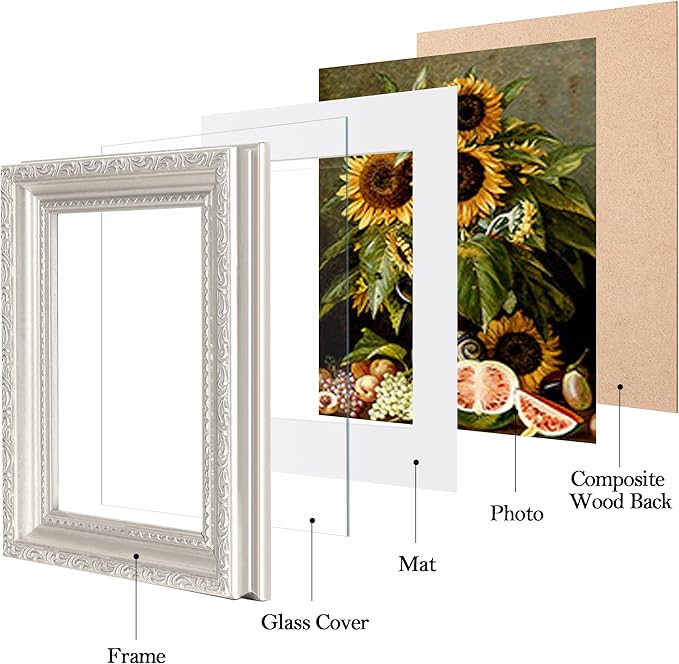eletecpro 4x6 Picture Frames Set of 2, Vintage Photo Frames with Glass, Display 3.5x5 Photo with Mat or 4x6 without Mat for Tabletop or Wall Decor, Silver Beige
