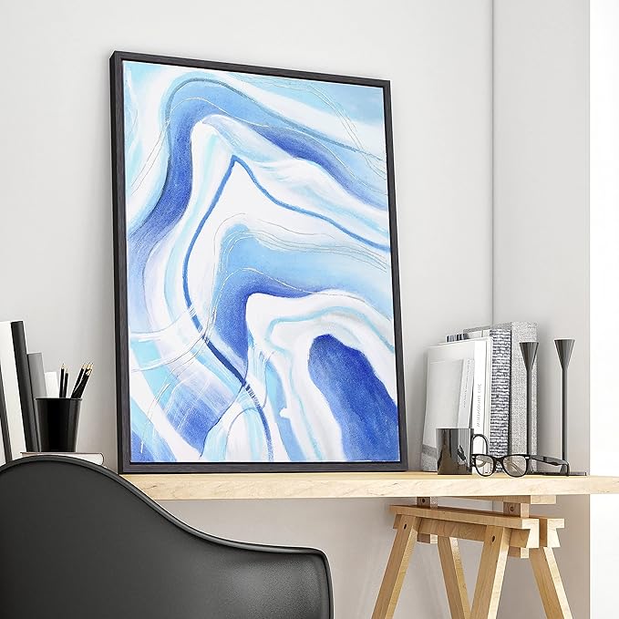 Empire Art Direct Abstract Wall Art Textured Hand Painted Canvas by Martin Edwards, Matte Black Frame, 40" x 30", Sky Elixer