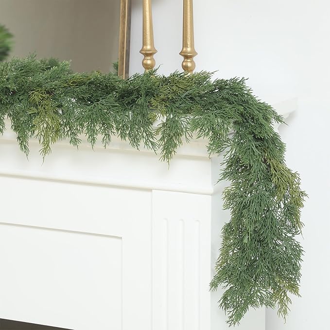 Dingion 1 Pcs 6 ft Christmas Cedar Garland - Thick & Soft Artificial Realistic Cedar Pine Garland for Home Mantle, Stair, Fireplace, Wall, Indoor, Outdoor Christmas Winter Holiday Party Decoration