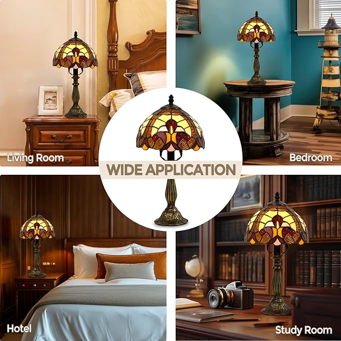 Tiffany Style Table Lamp - 8 Inch Baroque Stained Glass Lamp Vintage Desk Lamps with LED Bulb, Lamps for Night Stands Desk Light for Bedroom Living Room Home Office Ideal Gifts for Family Friends
