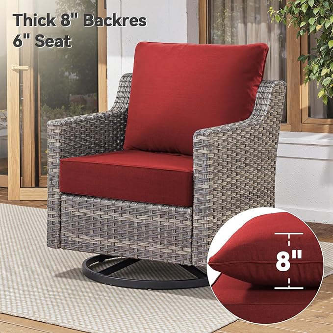 6" Thick Outdoor Cushions 24x24x6, 3-Set Deep Seat Patio Cushions with Removable Cover, Waterproof & Fade Resistant Replacement for Wicker Chair, Loveseat, Sofa - Red