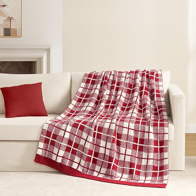 Snuggle Sac Red Buffalo Plaid Bedding Blanket Twin Size, Super Soft Cozy Warm Christmas Blankets, Reversible Plaid Fluffy Throws for Bed, Red Plaid, 60x80 Inches