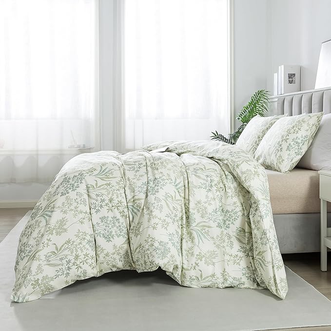 HoneiLife King Size Duvet Cover - 100% Cotton Comforter Cover, Floral Duvet Cover Sets with Zipper Closure & Corner Ties, 3-PC Wildflower Bedlinen Sets