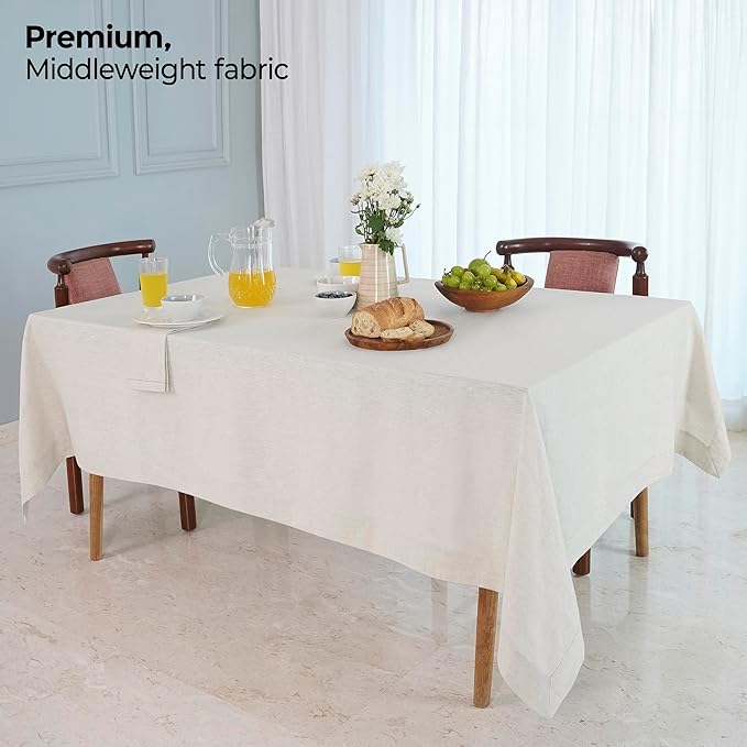 D'Moksha Homes Linen Tablecloth 60 x 102 Inch - 100% Pure Linen Light Natural Table Cloth for Rectangle Tables - Machine Washable Cloth Tablecloth for Fall, Thanksgiving, Christmas, Holiday