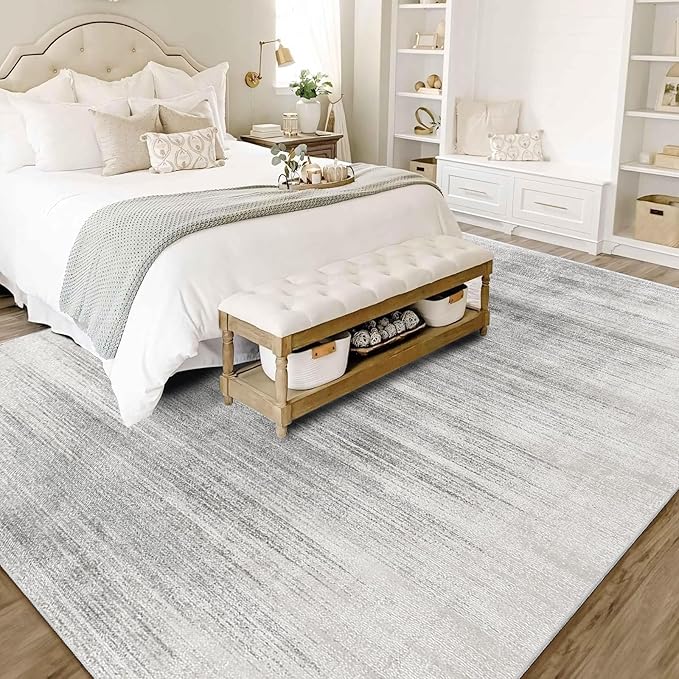 Enkor Area Rugs 8x10 Washable Non Slip Abstract Soft Rugs for Living Room Bedroom, Modern Mat for Kitchen Entryway White & Grey