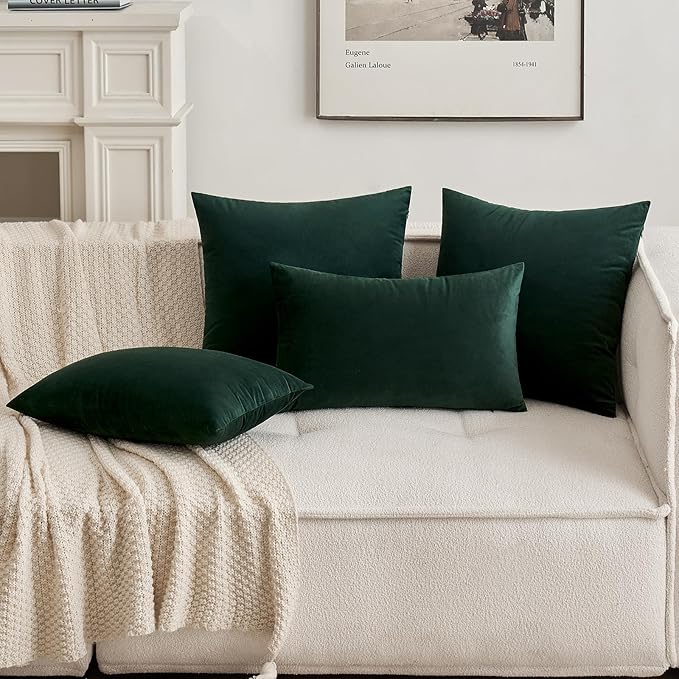 MIULEE Pack of 2 Velvet Soft Solid Christmas Decorative Lumbar Rectangle Throw Pillow Covers Cushion Case Home Decor for Couch Sofa Bedroom Car 12x20 Inch Army Green