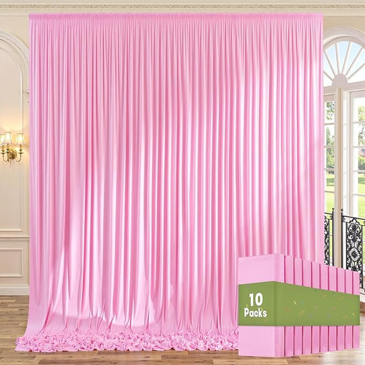 50ft x 10ft Wrinkle Free Pink Backdrop Curtains for Parties, 10 Panels 5x10ft Polyester Baby Pink Photo Backdrop Drapes for Weddings Birthday Party Photography Background Decor
