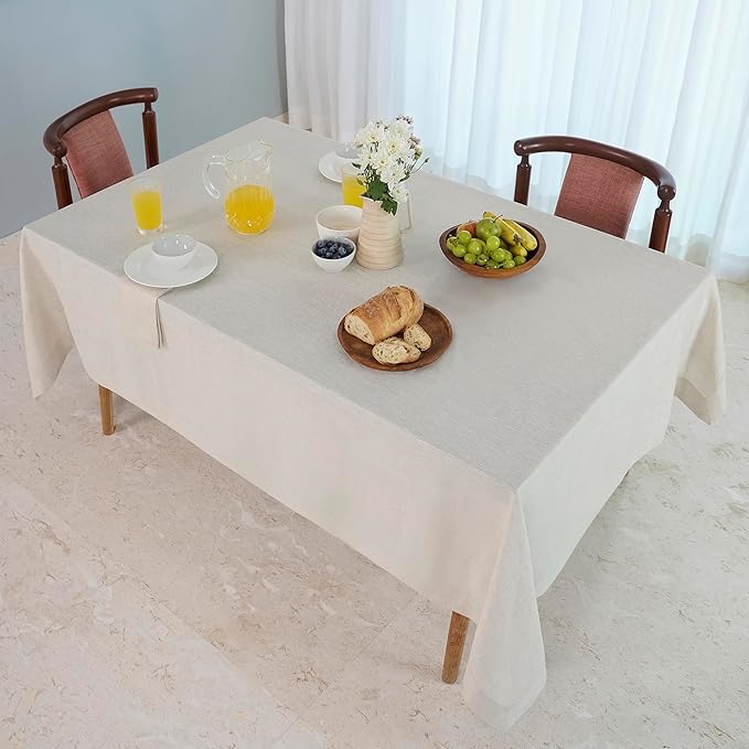 D'Moksha Homes Linen Tablecloth for Rectangle Tables 60 x 132 Inch - 100% Pure Linen Light Natural Table Cloth - Machine Washable Cloth Tablecloth for Fall, Thanksgiving, Christmas, Holiday