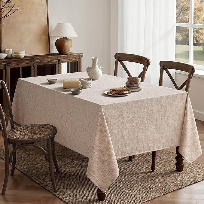 MIULEE Natural Linen Polyester Tablecloth 60x104 Inch Rectangle Table Cloth Waterproof,Stain Resistant & Wrinkle Resistant for Dining Party Wedding