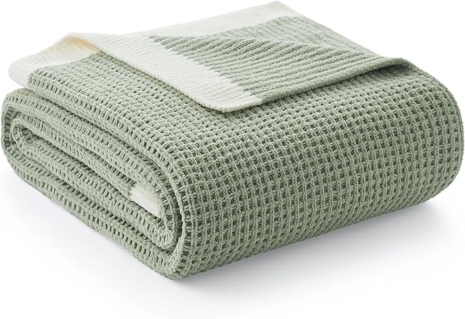 Amélie Home Waffle Throw Blanket for Couch, Soft Cozy Chenille Knit Blanket Warm Decorative Throw for Sofa, 50"x60", Sage Green