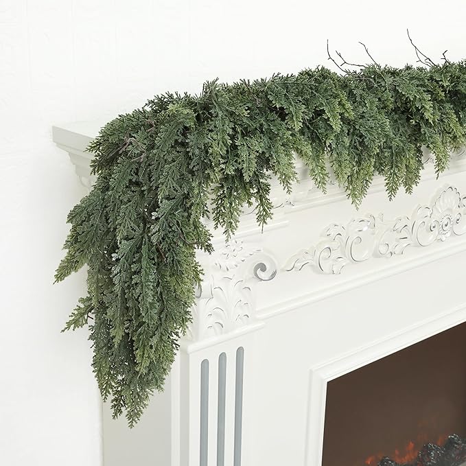6ft Christmas Garland Realistic Soft and Thickness Green Faux Cedar Pine Garland Artificial Cedar Cypress Garland for Home Fireplace Wall Indoor Outdoor Holiday Party Home Decoration