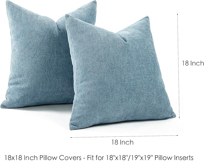 Jepeak 18x18 Inch Decorative Chenille Throw Pillow Covers, Pack of 2 Cozy Concise Pillow Cases Soft Farmhouse Modern Square Cushion Cover for Sofa Couch Bed Home Decor, Dusty Blue