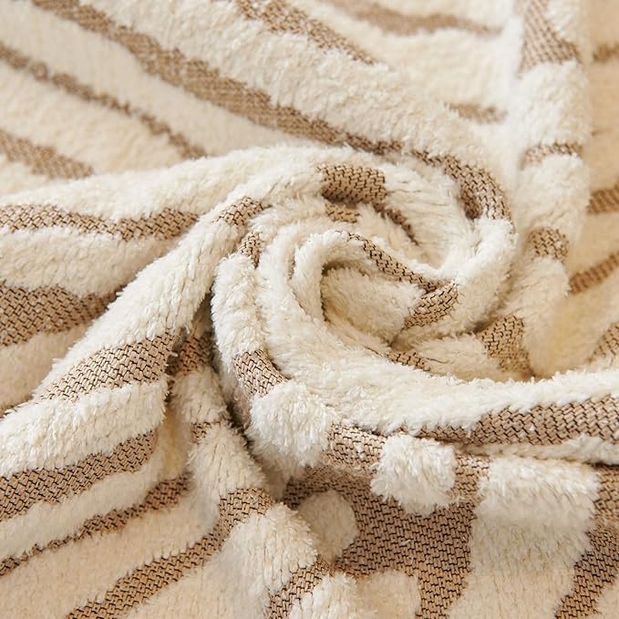 ROOMLIFE Thicked Striped Couch Cover with Tassel Khaki Chenille Sofa Cover Blanket for Sectional Sofa, Soft Sofa Slipcovers for L Shaped Love Seat 2-3 Cushion Couch Anti Slip Sofa Protector, 71"x150"