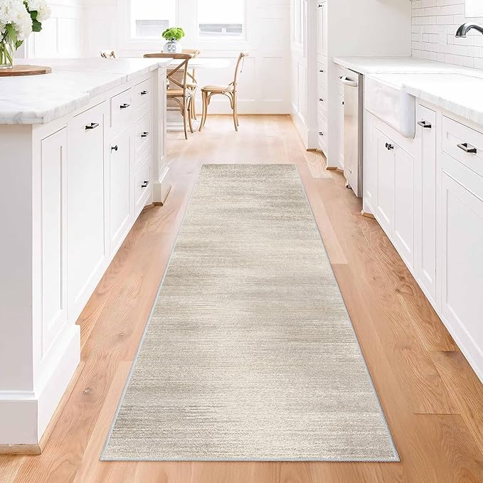 Enkor Runner Rugs for Hallway, 2x8 Washable Soft Non Slip Abstract Rugs for Kitchen, Modern Mat for Entryway Living Room Bedroom Beige & Grey