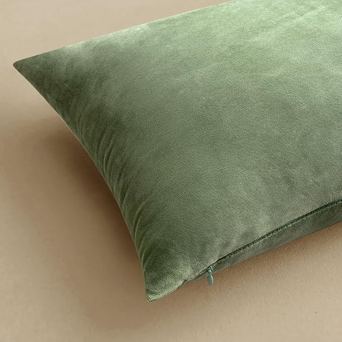 MIULEE Pack of 2 Sage Green Pillow Covers 18x18 Inch Decorative Velvet Throw Pillow Covers Modern Soft Couch Throw Pillows Farmhouse Home Decor for Spring Sofa Bedroom Living Room