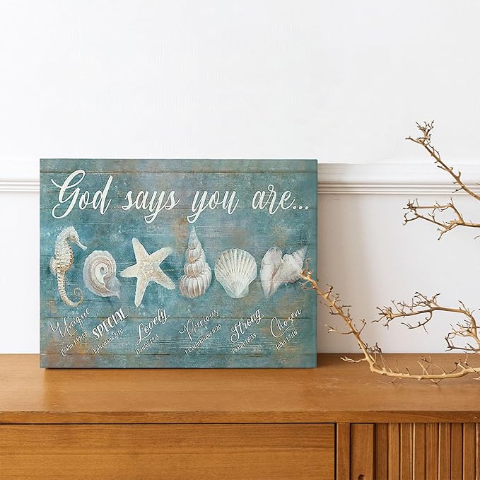jerkboo Ocean Seashell Decor Wall Art Coastal Beach Nautical Pictures, Starfish Seashell Canvas Prints Painting Modern Framed Artwork for Bathroom Bedroom Living Room Home 12"x16"