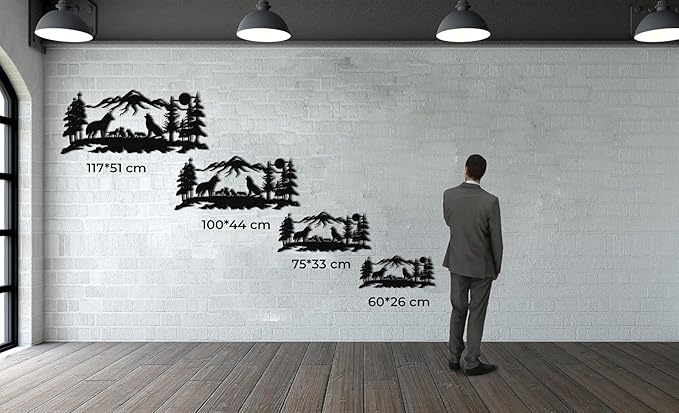 DEKADRON Metal Wall Art, Wolf Family Art, Nature Wall Decor, Metal Wall Sculpture (30" W x 13" H / 75x33 cm)