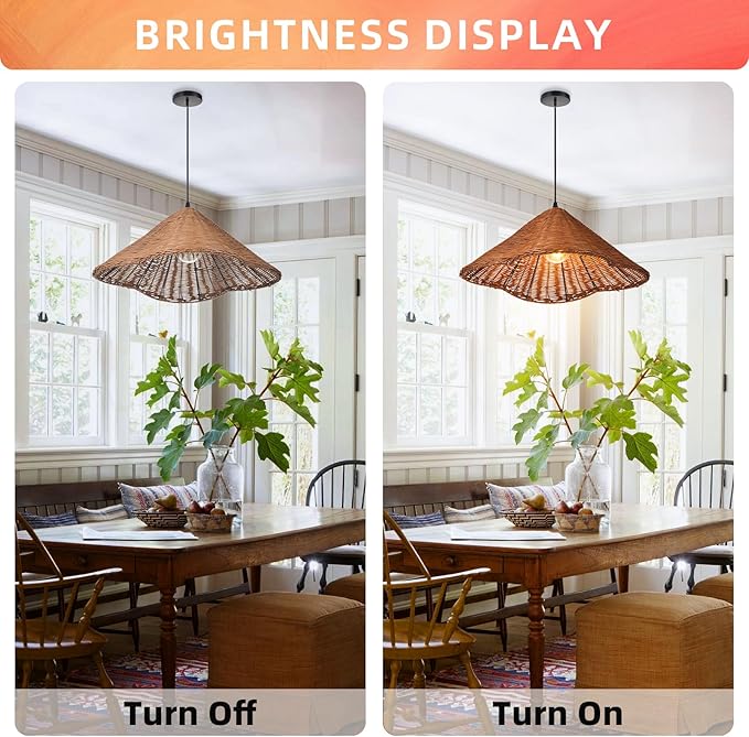 Arturesthome 1 Light Vintage Wicker Pendant Lighting for Kitchen Island,19.6" Handmade Pendant Ceiling Light for Kitchen Island Office Home Decor Coffee
