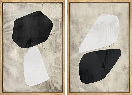 SIGNWIN Framed Canvas Print Wall Art Set Mid-Century Grunge Duotone Polygons Abstract Shapes Illustrations Minimal Decorative Nordic Zen Bohemian for Living Room, Bedroom, Office - 16"x24"x2 Natural