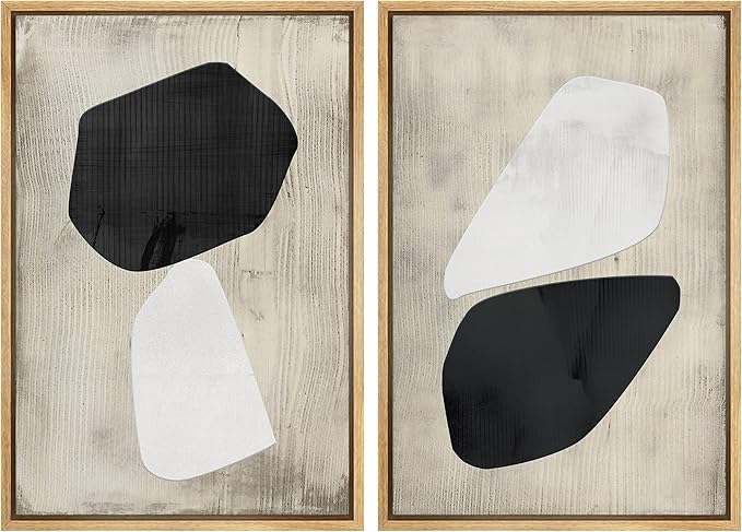 SIGNWIN Framed Canvas Print Wall Art Set Mid-Century Grunge Duotone Polygons Abstract Shapes Illustrations Minimal Decorative Nordic Zen Bohemian for Living Room, Bedroom, Office - 24"x36"x2 Natural
