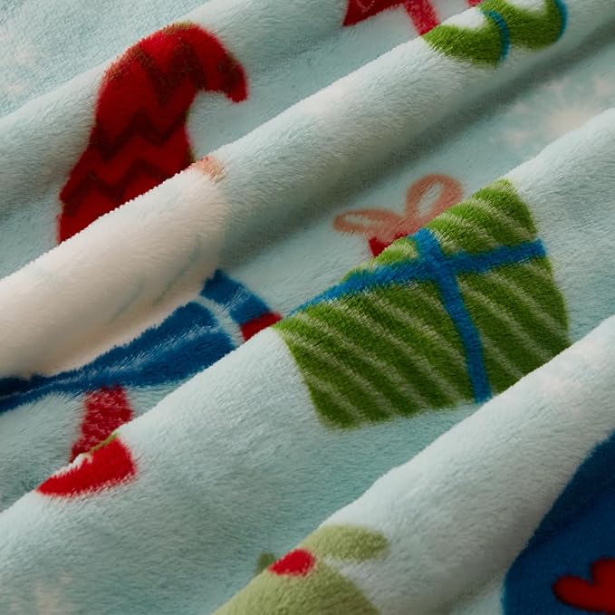 COOVA Christmas Faux Rabbit Fur & Flannel Throw Blanket 50x60 Inch - Festive Luxury Soft & Cozy, Perfect for Holiday Decor, Bed, Sofa, Couch, Father Christmas Pattern,Blue