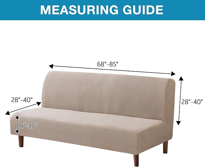 Flamingo P Stretch Armless Futon Covers - Full Queen Futon Couch Covers Slipcover - Soft Thick Jacquard Washable Sand
